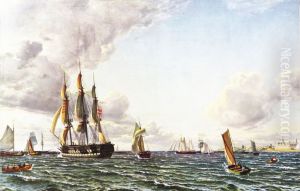 The ship of the line Valdemar in the Sound by Emanuel Larsen
