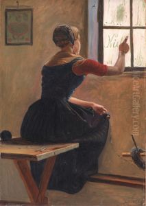 A Young Girl in Jutland Writing her Beloved's Name on a Misty Window A Young Girl in Jutland Writing her Beloved's Name on a Misty Window
