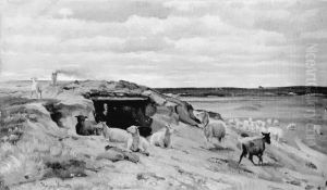 Fareflok foran en jordhule med folk Fareflok foran en jordhule med folk