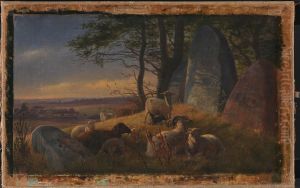 Evening Scene with Sheep on a Mound Evening Scene with Sheep on a Mound
