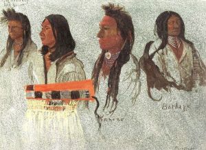 Four indians, sketch by Albert Bierstadt