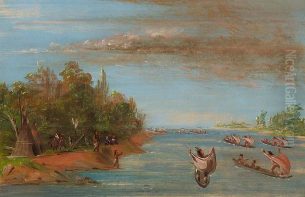 Sac and Fox Sailing in Canoes - view 1