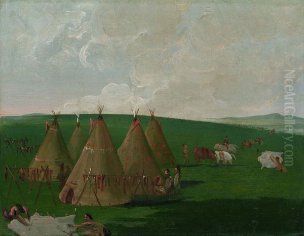Sioux Encamped on the Upper Missouri, Dressing Buffalo Meat and Robes - view 1