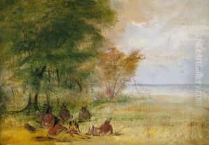 Sioux Indian Council, Chiefs in Profound Deliberation by George Catlin