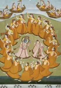 Krishna and Radha dancing the Rasalila by unknown