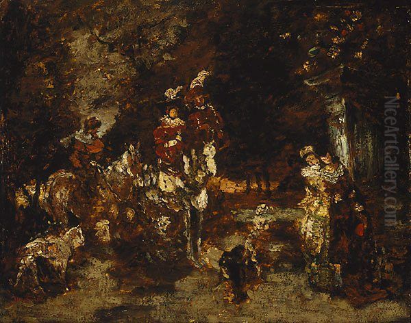 Wood scene with riders - view 1