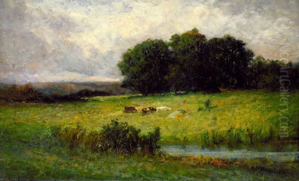 Bright Scene of Cattle near Stream - view 1