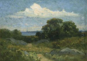 Landscape (trees and rocks by lake) by Edward Mitchell Bannister