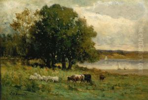 Untitled (cattle near river with sailboat in distance) Untitled (cattle near river with sailboat in distance)