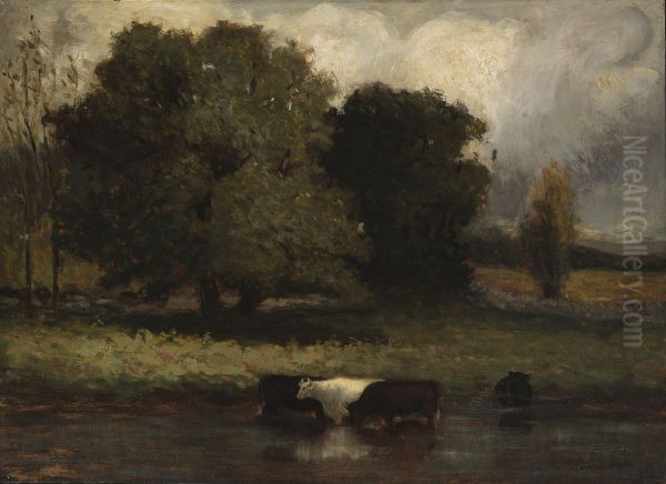 Untitled (Four Cows Wading in Pond) - view 1