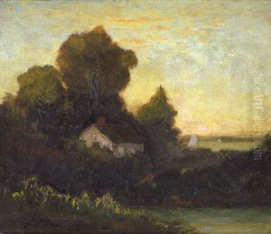 Untitled (house in woods near lake) by Edward Mitchell Bannister