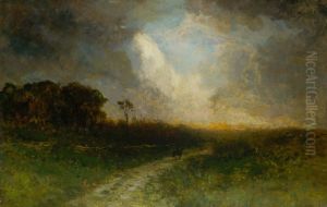 Untitled (landscape, man on horse) by Edward Mitchell Bannister
