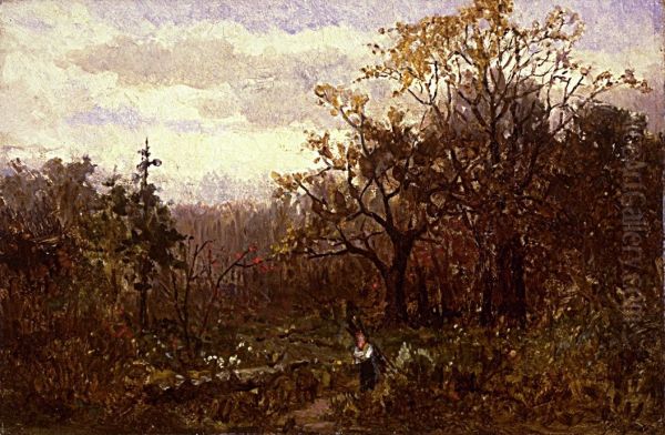 Untitled (landscape--woman carrying wood) - view 1