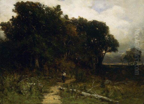 Untitled (landscape, woodcutter on path) - view 1
