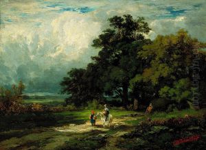 Untitled (man on horse with woman and dog) by Edward Mitchell Bannister