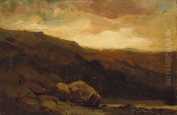 Untitled (mountainous landscape with rock and stream in foreground) - view 1