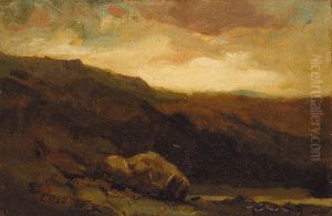 Untitled (mountainous landscape with rock and stream in foreground) by Edward Mitchell Bannister