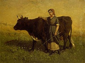 Untitled (woman walking with cow) by Edward Mitchell Bannister
