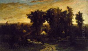Untitled (woman with cattle and sheep at dusk)