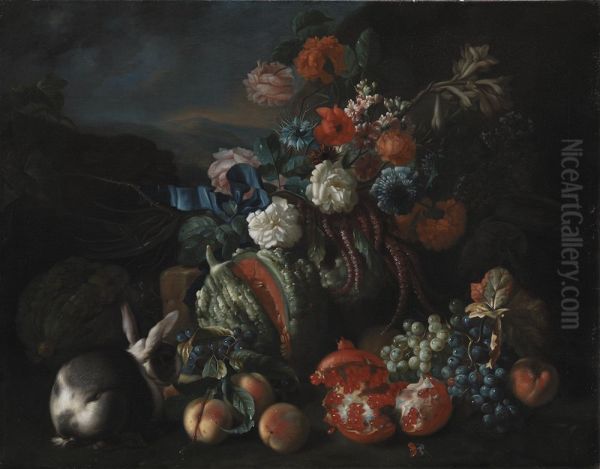 Stone Base with Flowers and Fruit - view 1