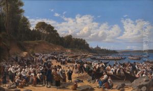 Church-Goers Arriving by Boat at the Parish Church of Leksand on Siljan Lake, Sweden by Wilhelm Marstrand