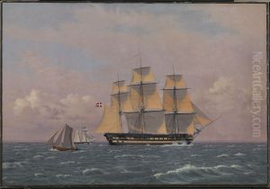 The 84-Gun Danish Warship "Dronning Marie" in the Sound by Christoffer Wilhelm Eckersberg