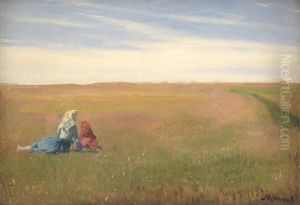 A Summer Landscape with two Girls by Michael Peter Ancher