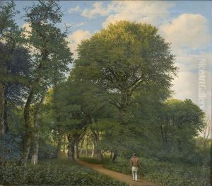 Et skovparti i Charlottenlund. Aften by Heinrich Buntzen