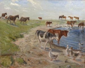 Calves and Geese at a Wateringhole on the Island of Saltholm