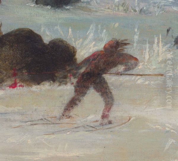 Assiniboine Indians Pursuing Buffalo on Snowshoes - view 1