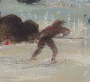 Assiniboine Indians Pursuing Buffalo on Snowshoes by George Catlin