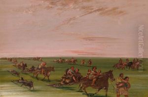 Band of Sioux Moving Camp by George Catlin