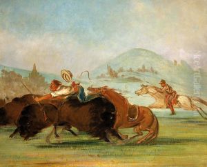 Batiste and I Running Buffalo, Mouth of the Yellowstone by George Catlin