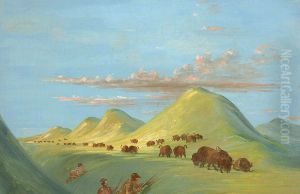 Batiste, Bogard, and I Approaching Buffalo on the Missouri by George Catlin
