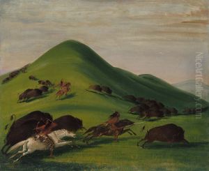 Buffalo Chase over Prairie Bluffs by George Catlin