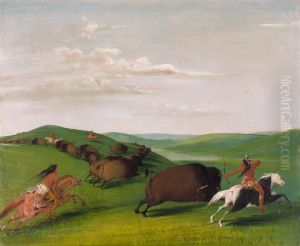 Buffalo Chase with Bows and Lances by George Catlin