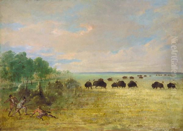 Catlin and Party Stalking Buffalo in Texas - view 1