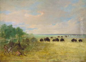 Catlin and Party Stalking Buffalo in Texas by George Catlin
