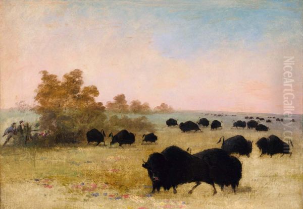 Catlin and Party Stalking Buffalo, Upper Missouri - view 1