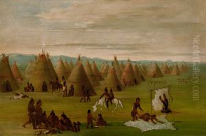 Comanche Village, Women Dressing Robes and Drying Meat