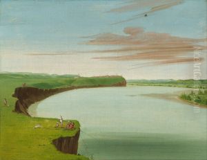 Distant View of the Mandan Village by George Catlin