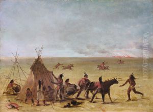Indian Family Alarmed at the Approach of a Prairie Fire by George Catlin