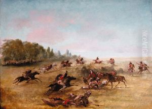 Mounted War Party Scouring a Thicket by George Catlin
