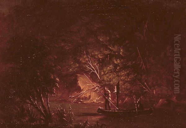 Ojibwe Spearing Salmon by Torchlight - view 1