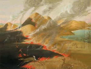 Prairie Bluffs Burning by George Catlin