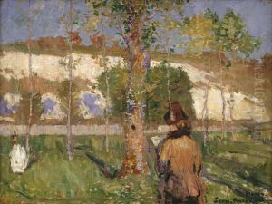 Madame Sisley on the banks of the Loing at Moret by John Peter Russell