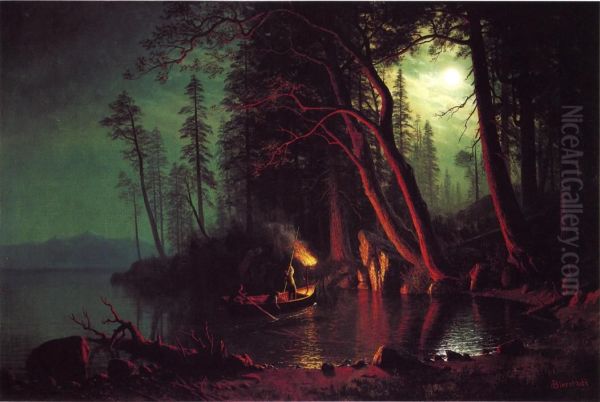 Lake Tahoe, Spearing Fish by Torchlight - view 1