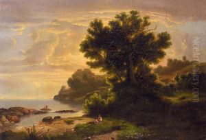 Landscape with Family by Lake by Robert Seldon Duncanson