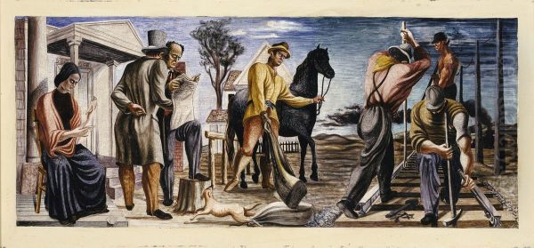 Early Mail Service and Construction of Railroads (mural study, Commerce, Georgia Post Office) - view 1