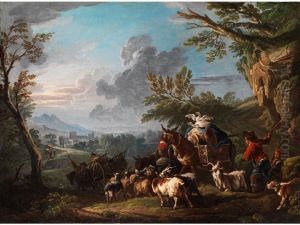 Sudliche Ideallandschaft Mit Ziehenden Hirten by Francesco Giuseppe Casanova